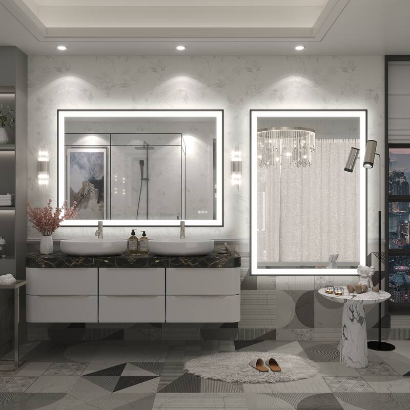 Extra Large Black Frame LED Bathroom Vanity Mirror with 3 Years Warranty and UL Certified