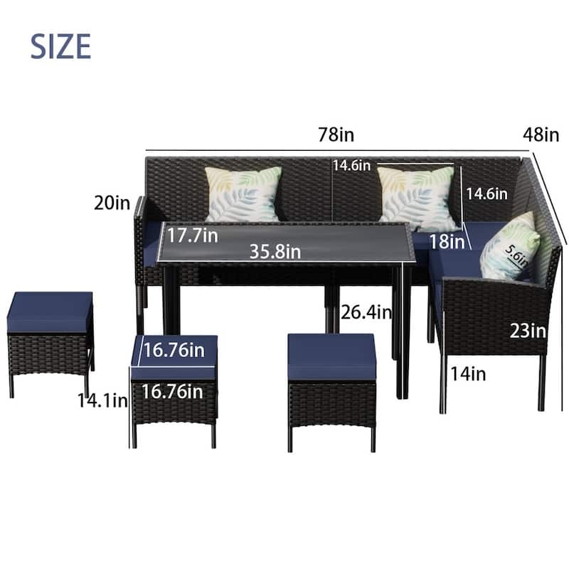 Modern Outdoor 7-piece All-weather Rattan Sofa Set with Waterproof Seat Cushion