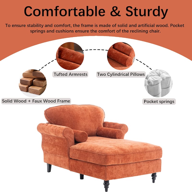 Oversized Chaise Lounge Chenille Chair Indoor Single Sofa with Wide Seat Design Suitable for Living Room Bedroom