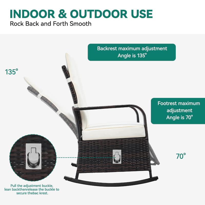 Outdoor Wicker Rocking Chair with Soft Cushions,Adjustment Back, Footrest