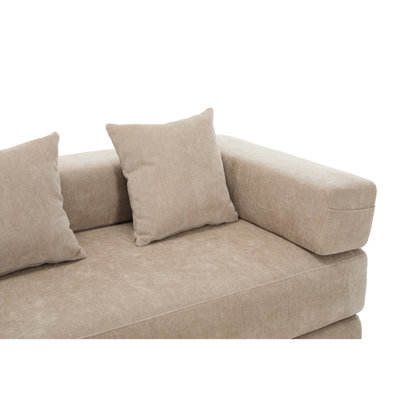 Queen Foldable Sofa Bed, 6-in-1 Convertible Sleeper Sofa with Mattress, Chaise Lounge Loveseat with Removable Cover