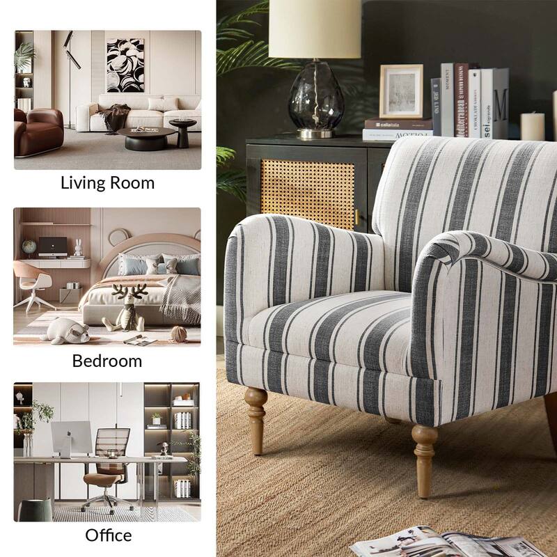 Seip Transitional Striped Arm Chair with Spindle Wood Legs Set of 2 by HULALA HOME