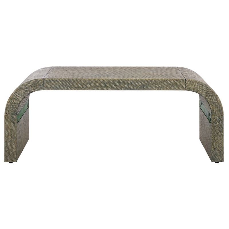SAFAVIEH Home Pipat Curved Pandan Coffee Table, Fully Assembled - 18"W x 45"D x 18"H - Turquoise
