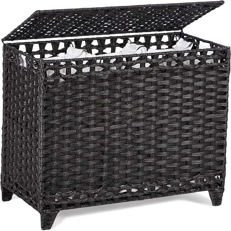 Laundry Hamper with 3 Removable Liner Bags - 25.98"L x 13"W x 26.57"H - Black