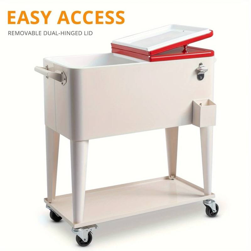 80 Quart Portable Rolling Cooler Cart with Shelf & Bottle Opener