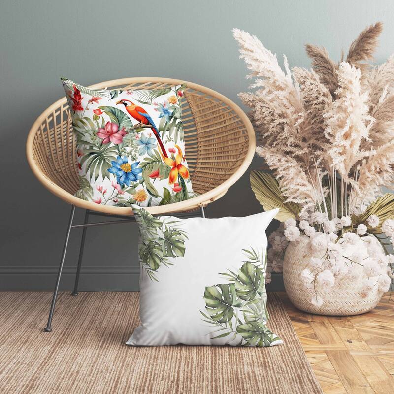 Leafy Lyricist Indoor/Outdoor Reversible Throw Pillow White and Red