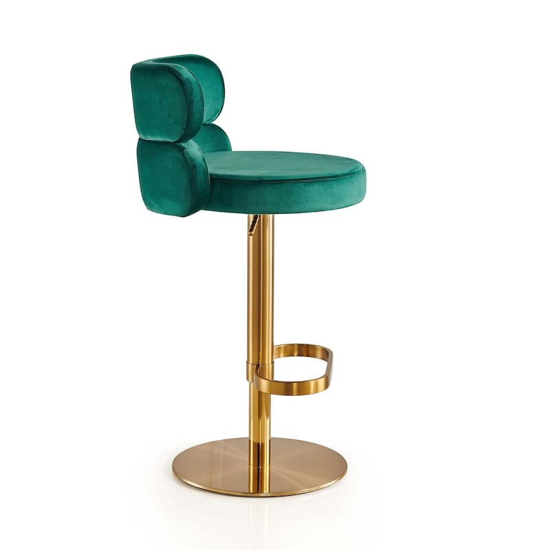 Modern Velvet Bar Stool with Height Adjustment and 360-Degree Swivel