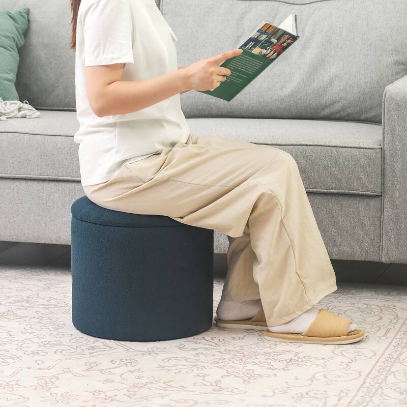 Adeco Round Storage Ottoman Footrest Stool With Removable Lid
