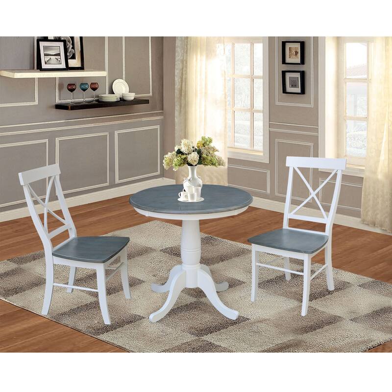 30" Round Top Pedestal Table With 2 X-Back Chairs - Set of 3 Pieces