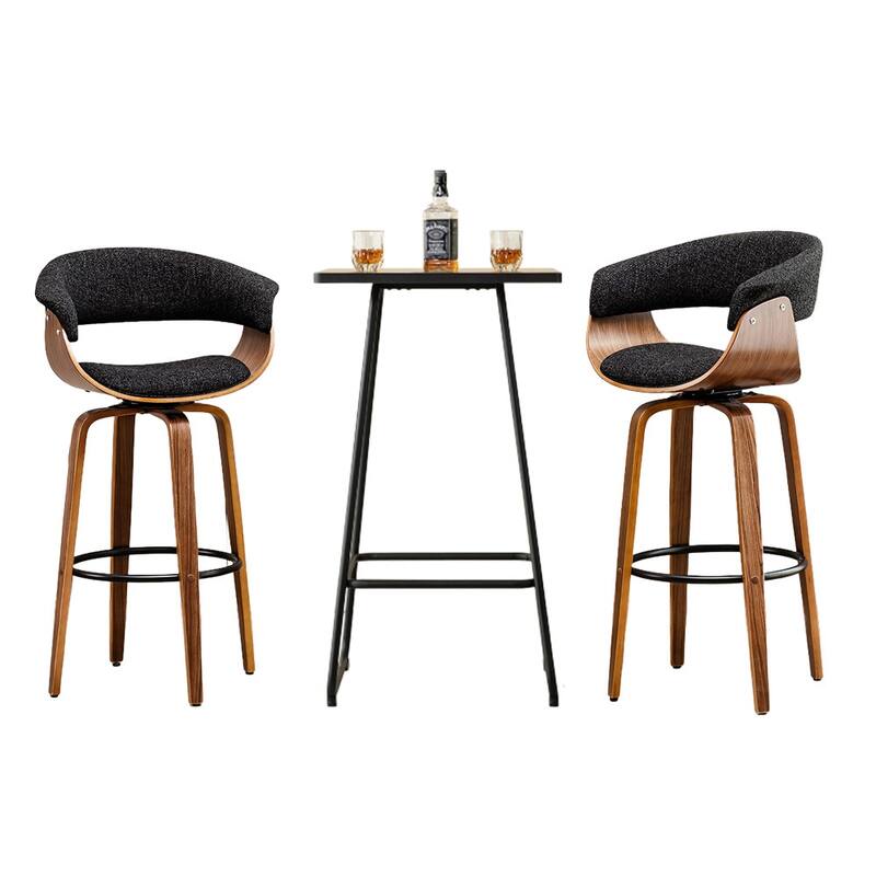 Glitzhome Small Space Set of 3 Swivel High Bar Stool Kitchen Chairs & Square Wood Top Pub Table