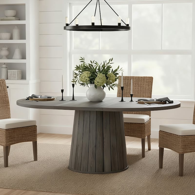 55-Inch Oval Farmhouse Dining Table for 6, Pedestal Base Kitchen Table - Grey