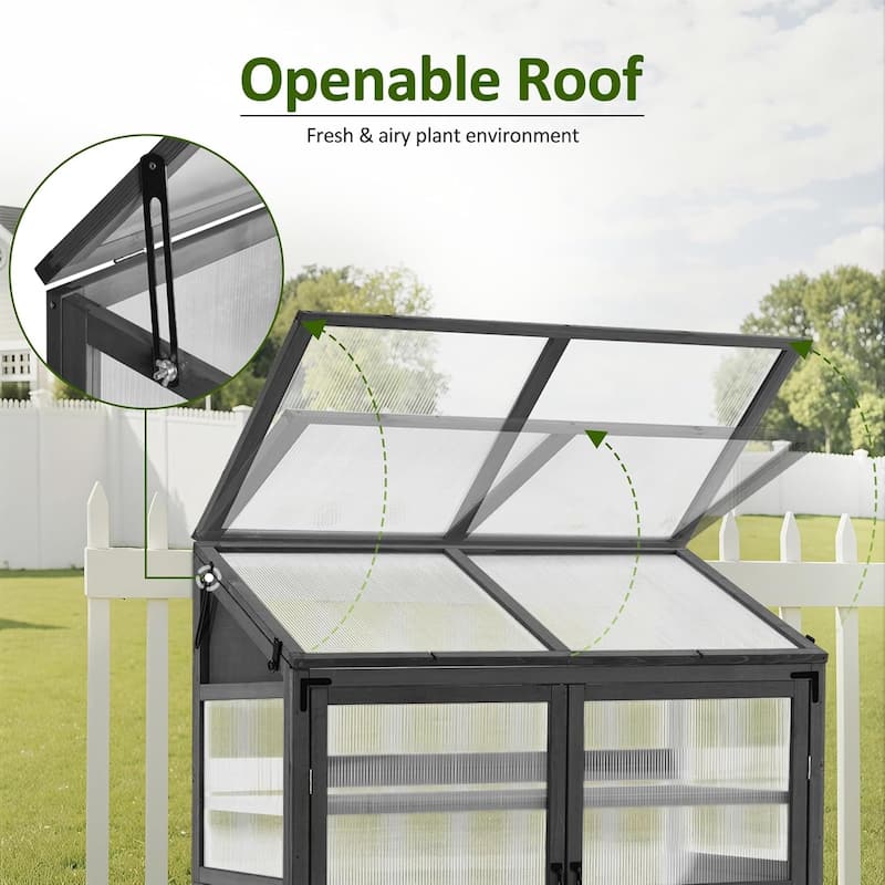 MCombo Cold Frame Greenhouse with Adjustable Shelves, Solid Wood 1344