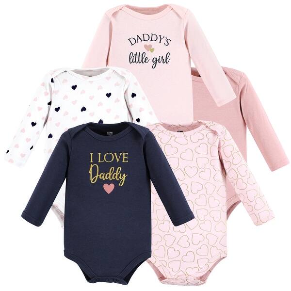 slide 1 of 1, Hudson Baby Infant Girl Cotton Long-Sleeve Bodysuits, Girl Daddy Pink Navy 5-Pack 0-3 Months - Girl Daddy Pink Navy 5-Pack