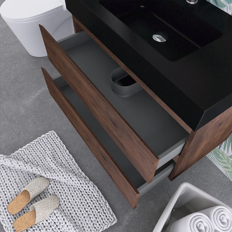 Floating Bathroom Vanity with Black Solid Surface Top