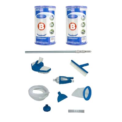 Intex Deluxe Pool Maintenance Kit w/ Intex Pool Replacement Filter (2 Pack) - 8.15