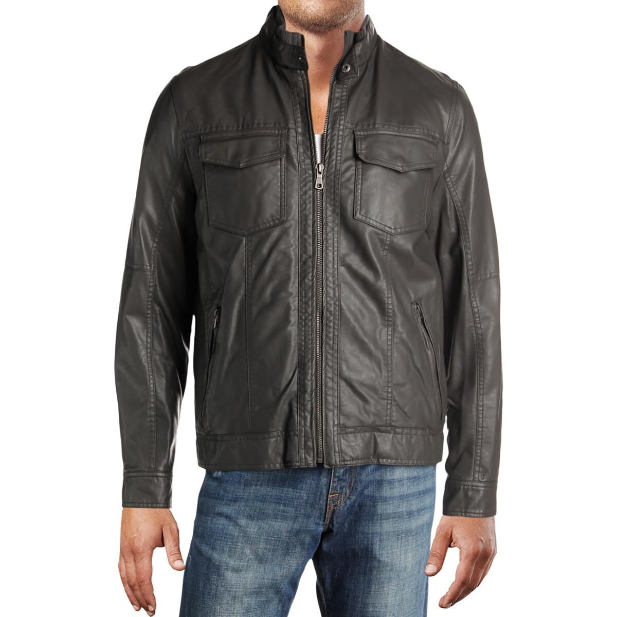 Shop Tommy Hilfiger Mens Motorcycle Jacket Winter Faux Leather