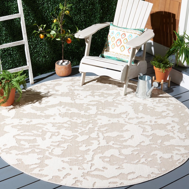 SAFAVIEH Global Dilja Indoor/ Outdoor Modern Rug - 6'7" Round - Beige/Light Beige