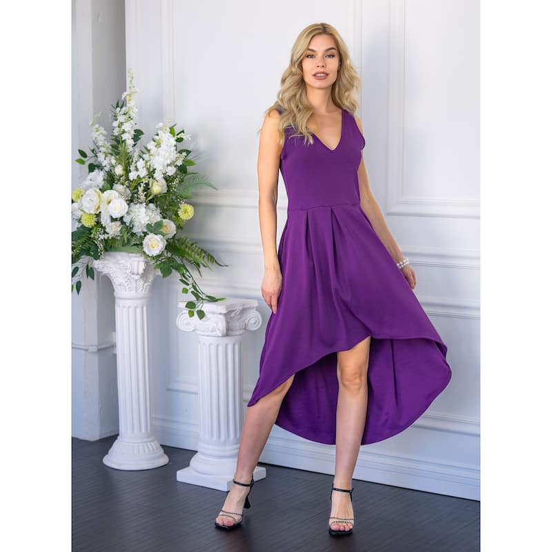 24seven Comfort Apparel Womens Sleeveless Fit N Flare High Low Dress