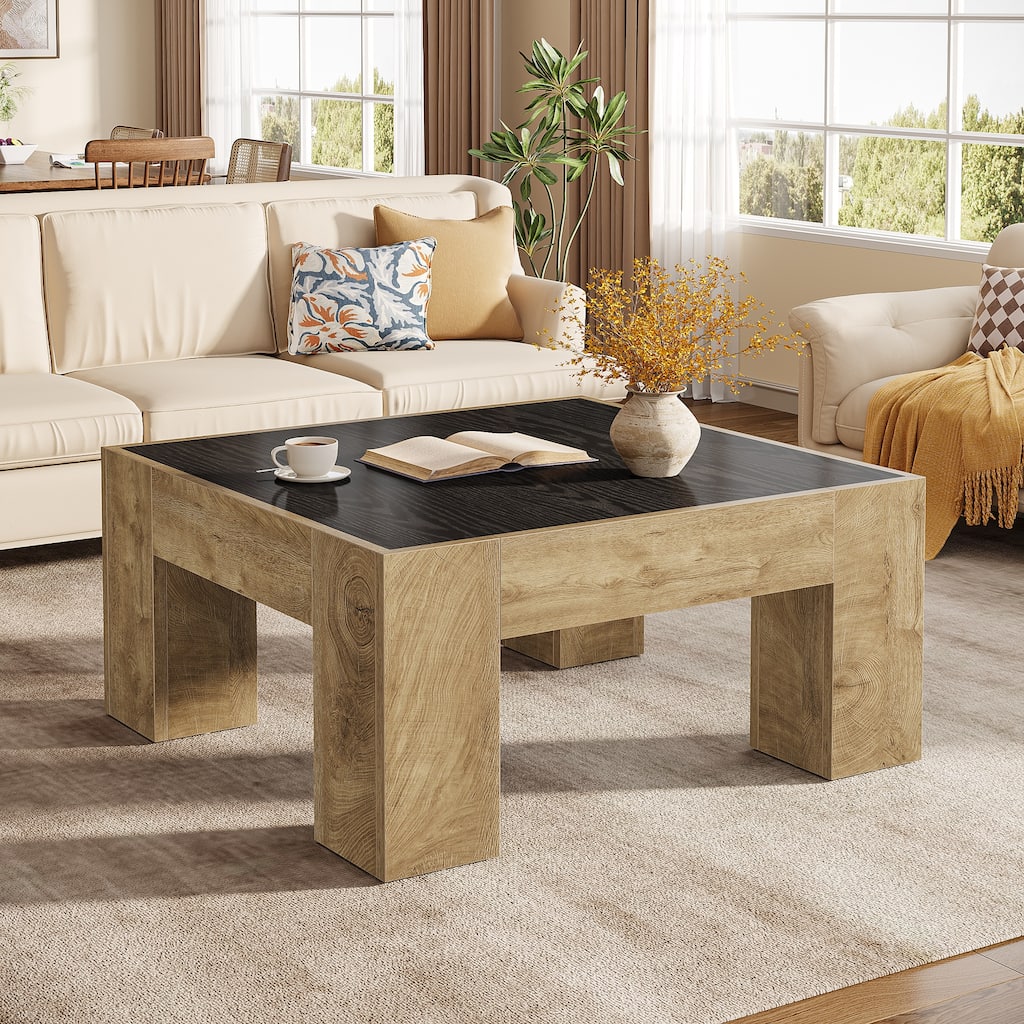 31.5" Small Square Coffee Table, Wooden Center Cocktail Tea Accent Table