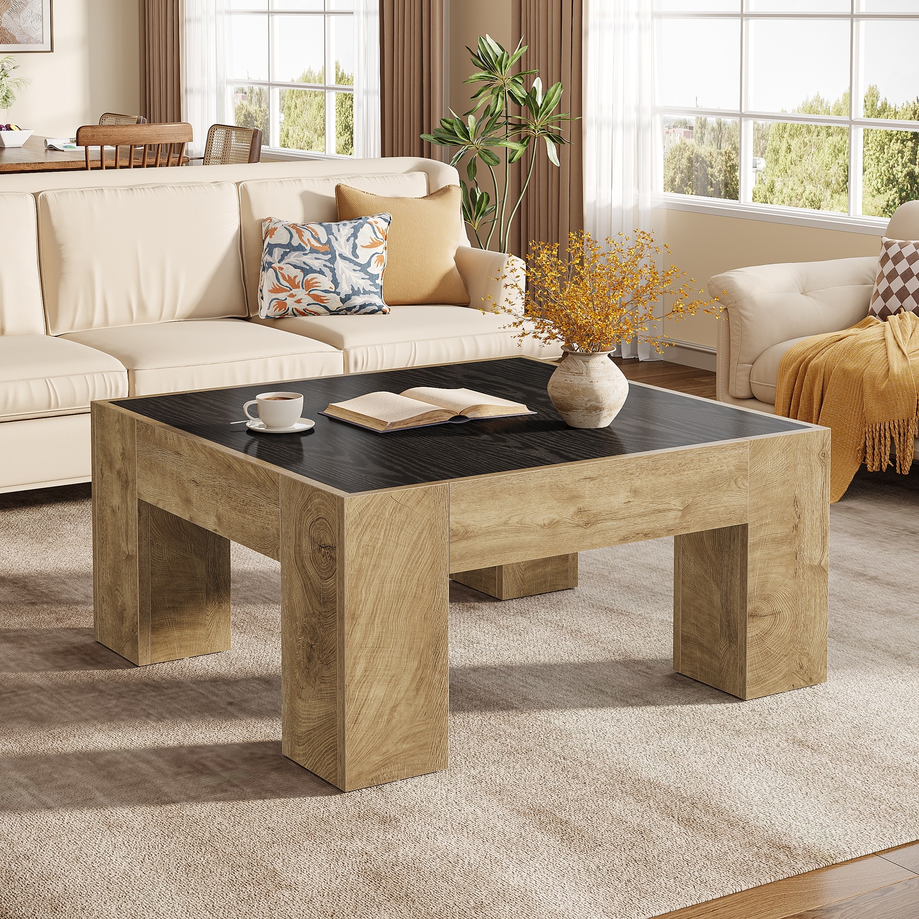 31.5" Small Square Coffee Table, Wooden Center Cocktail Tea Accent Table