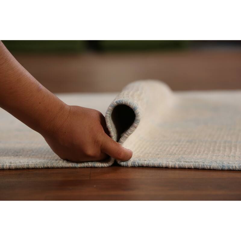 Hand Knotted Oriental 100% Wool Carpet Transitional Geometric Navy Blue & Blues Oushak Runner Rug - 16' 3'' X 3' 4''
