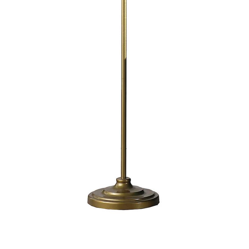 65 Inch Floor Lamp, Peacock, Linen Drum Shade, Pedestal Branch, Gold Finish