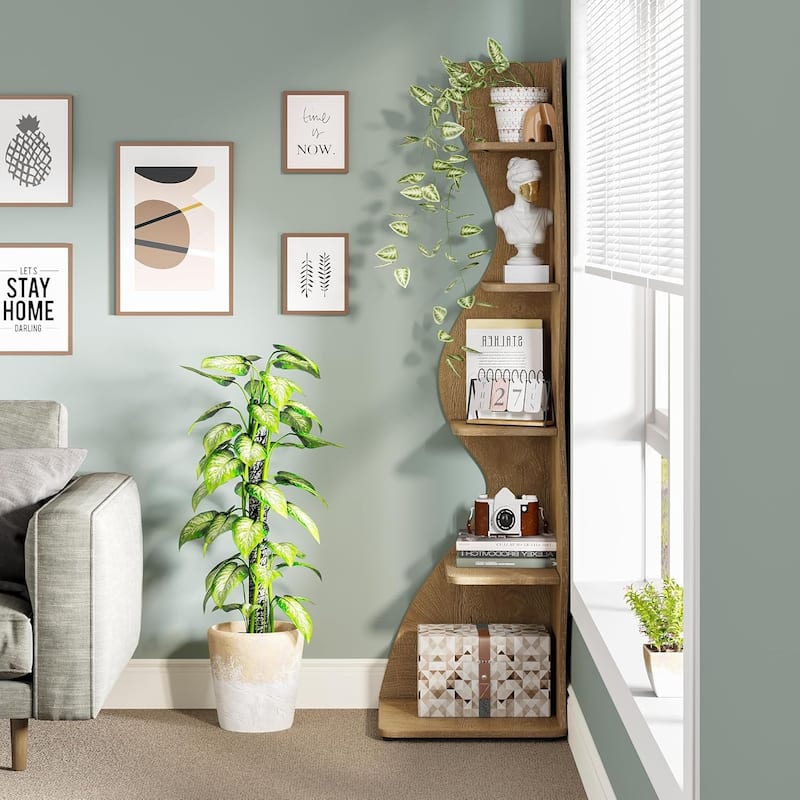 Corner Shelf Bookcase Bookshelf with Unique Shape for Living Room, Home Office