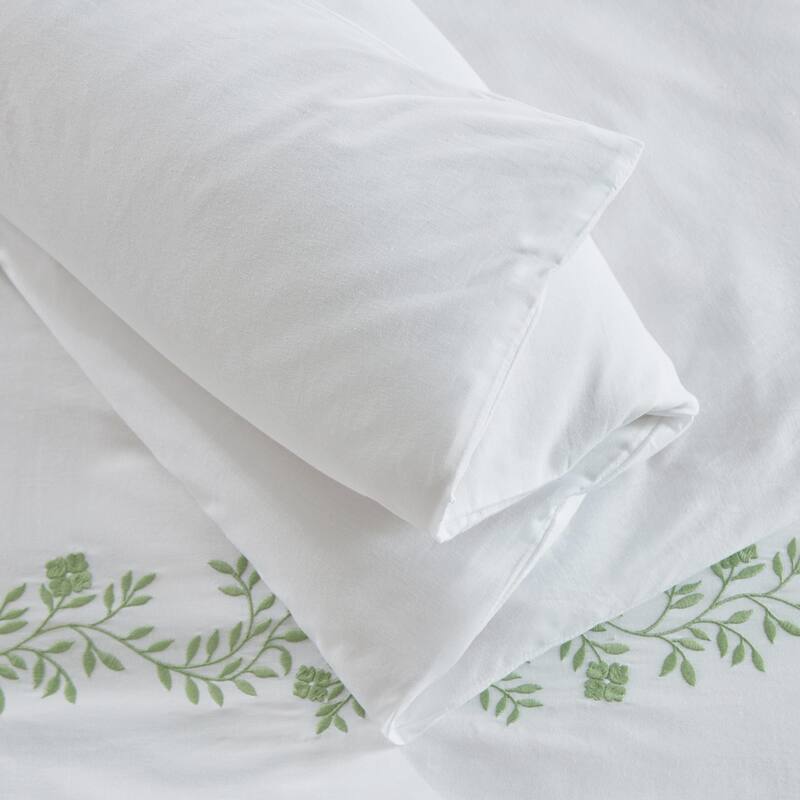 Martha Stewart Garden Path Embroidery Green Cotton Duvet Cover Set