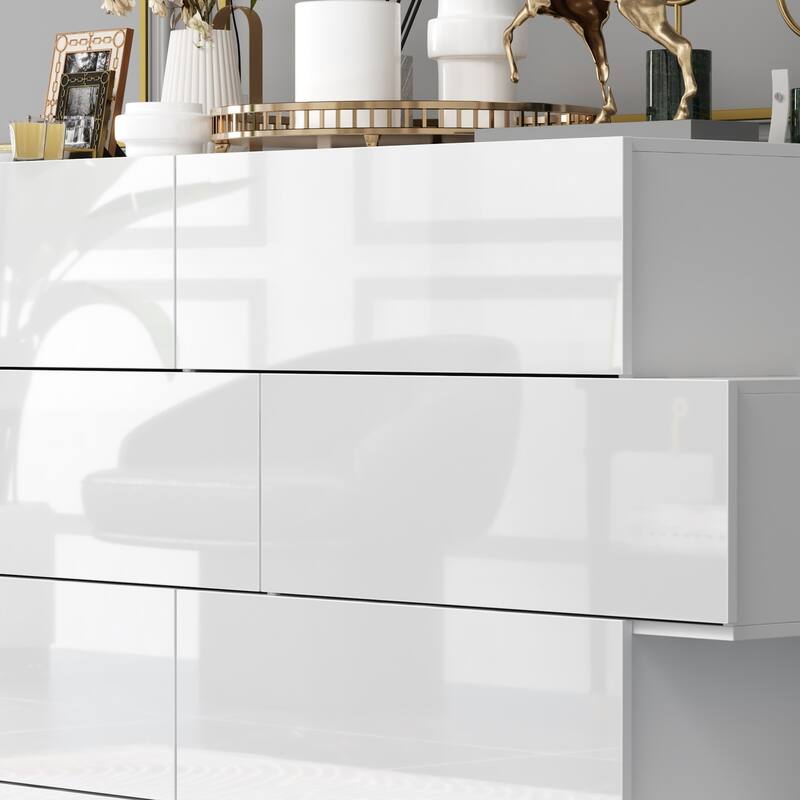 High Gloss White Eight-Drawer Dresser with Modern Design and Storage Chest