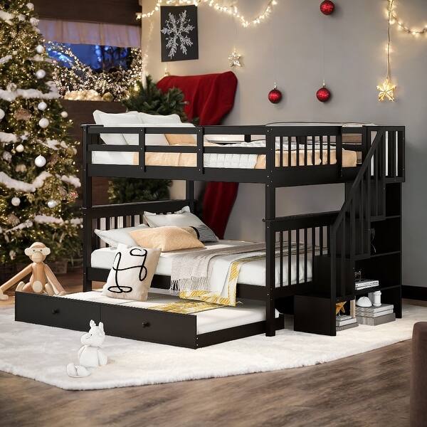 slide 2 of 17, Full-Over-Full Bunk Bed with Trundle and Storage, Espresso Espresso