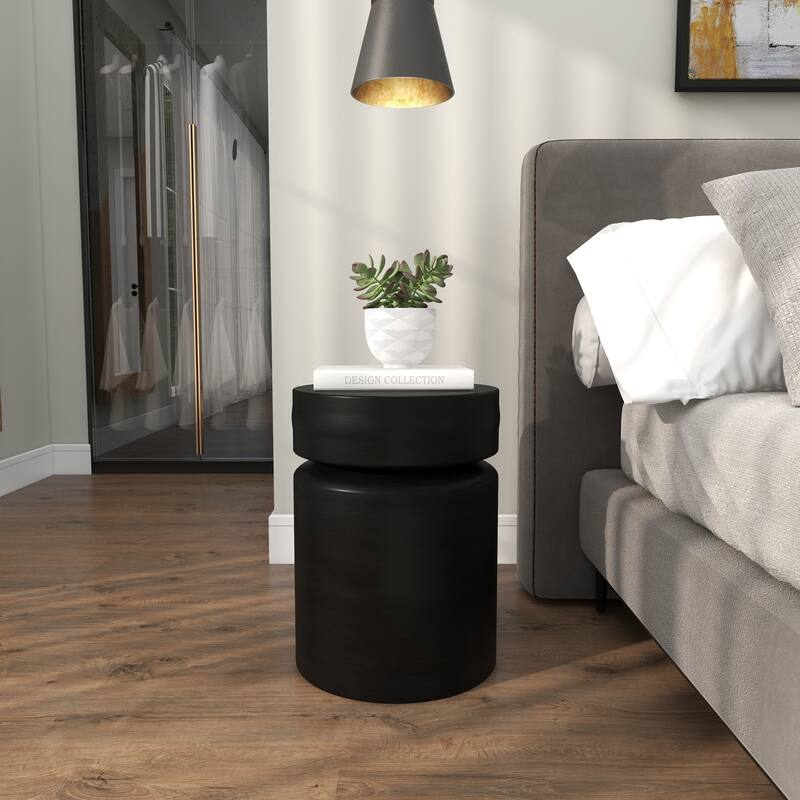 Black Metal Drum Accent Table