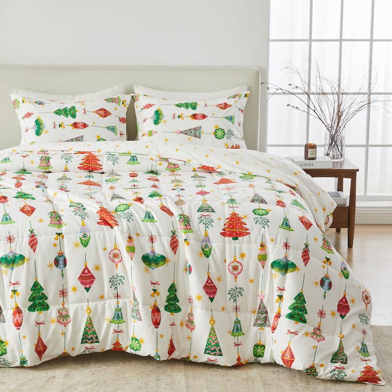 Linery & Co. Holiday Down Alternative Comforter and Sham Set - Twinkling Ornaments - Twin
