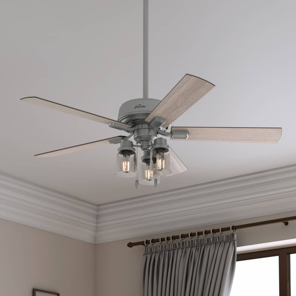 Hunter 52" Hartland Ceiling Fan with 3-Light LED Light and Pull Chains - Farmhouse, Transitional