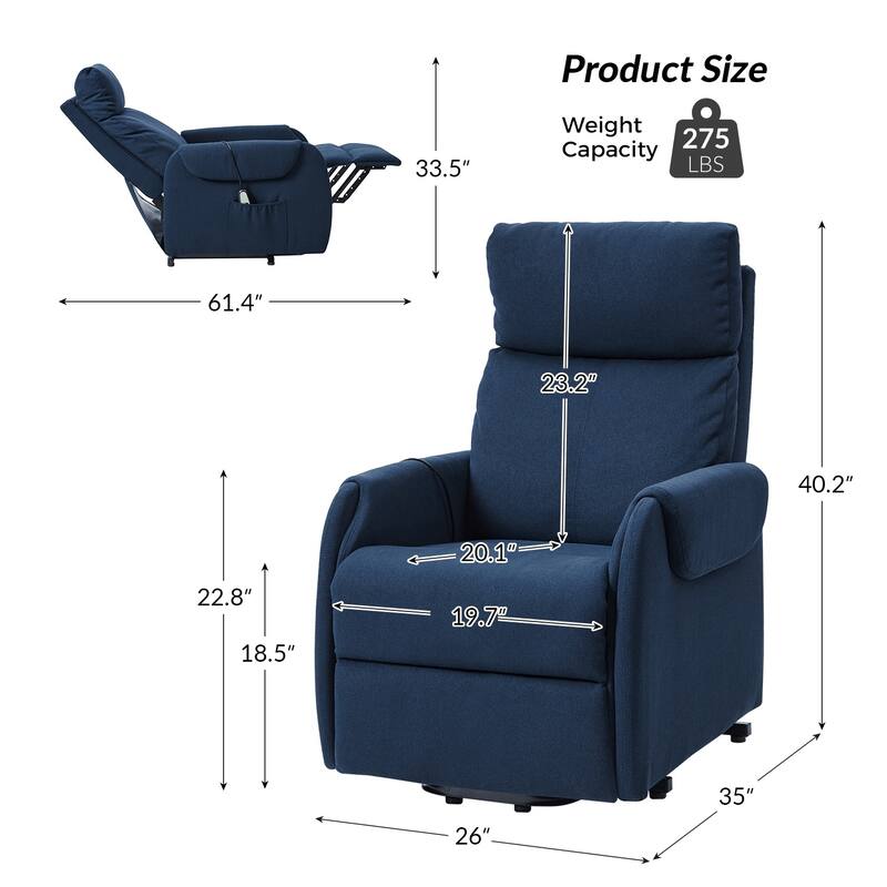 Irene Modern Lift Assist Power Recliner with Wired Controller and Side Pocket by HULALA HOME
