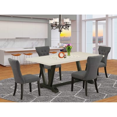HomeStock 5-Piece Rectangle Natural Oak Finish Solid Wood Top Dining Table with 4 Upholstered Chairs with Lattice Back