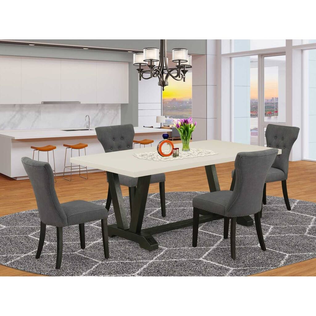 HomeStock 5-Piece Rectangle Natural Oak Finish Solid Wood Top Dining Table with 4 Upholstered Chairs with Lattice Back