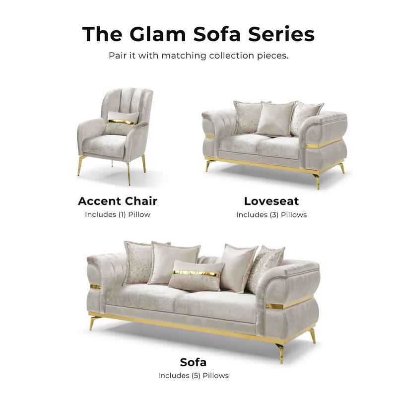 Furniture of America Sawer Glam Beige Upholstered Sofa with Stainless Steel Frame