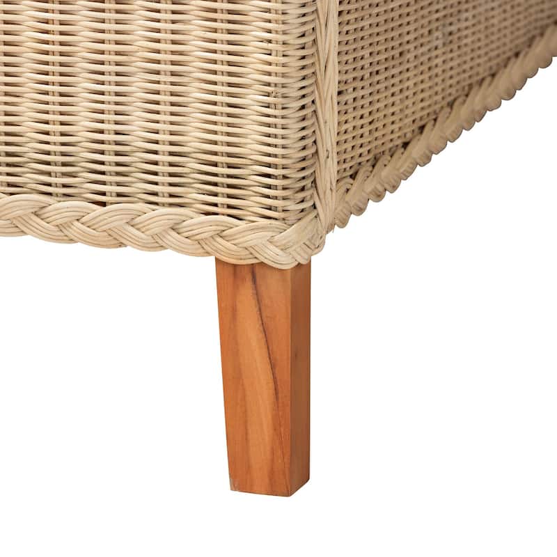 Lanica Japandi Sun-Bleached Braided Rattan Queen Size 4-Piece Bedroom Set