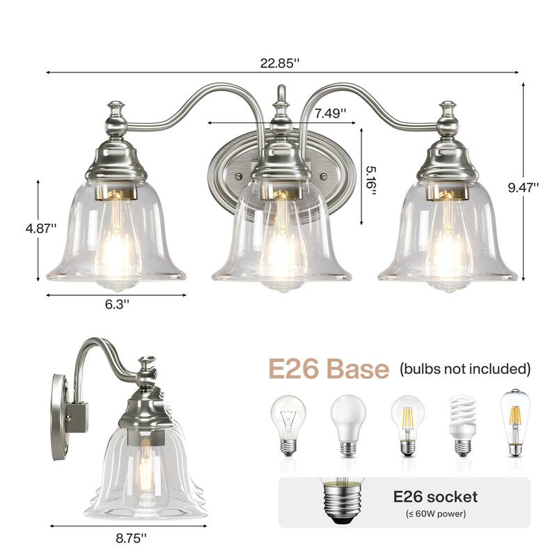 3-Light Bathroom Light Fixtures, Modern Vanity Light