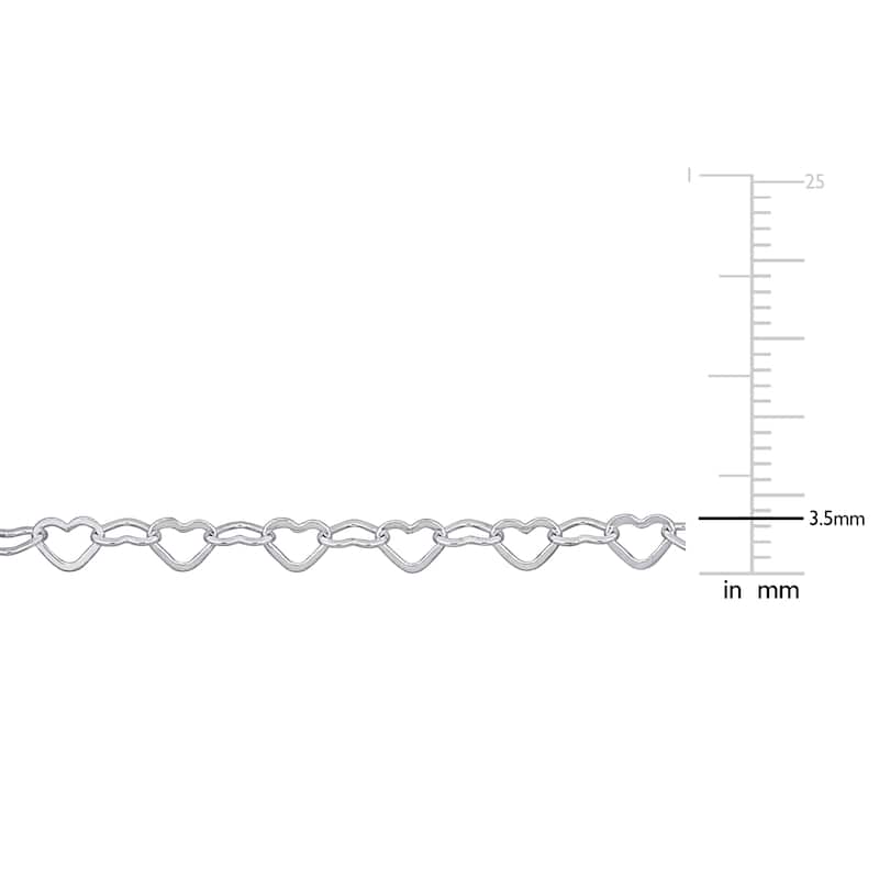 Miadora 3.5mm Heart Link Bracelet with Heart Charm in Sterling Silver-7.25 in