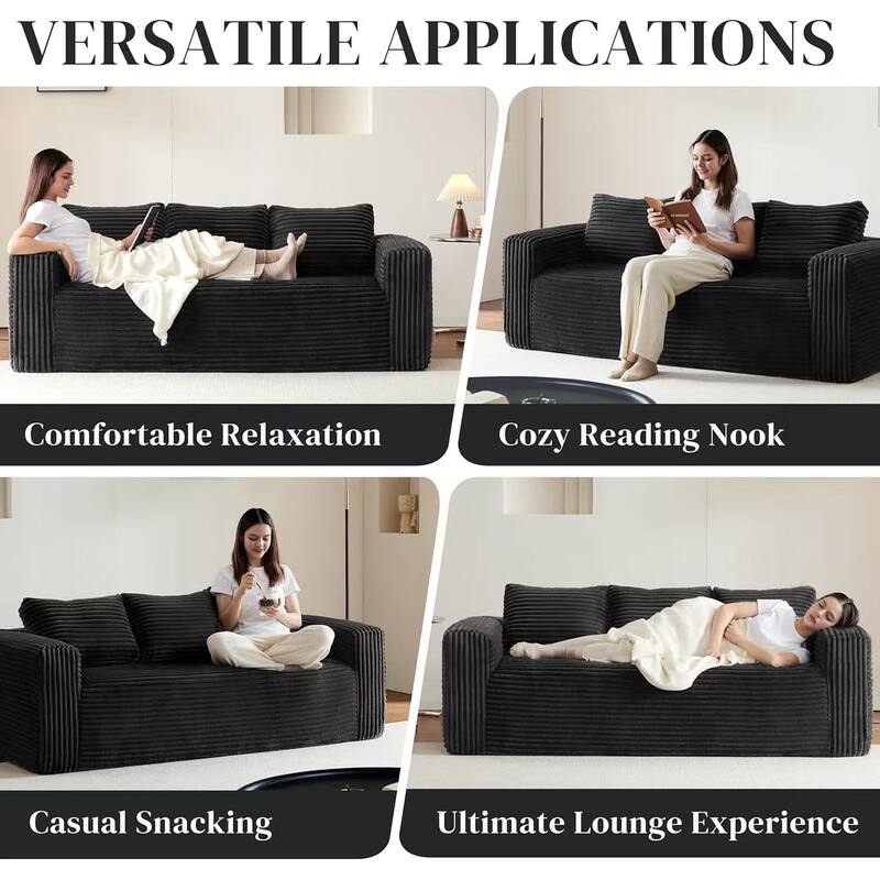 Cloud Loveseat Sofa Couch in a Box, 3 Seater Boneless Couch, Comfy Deep Seat Corduroy Sofa, Compressed, No Assembly