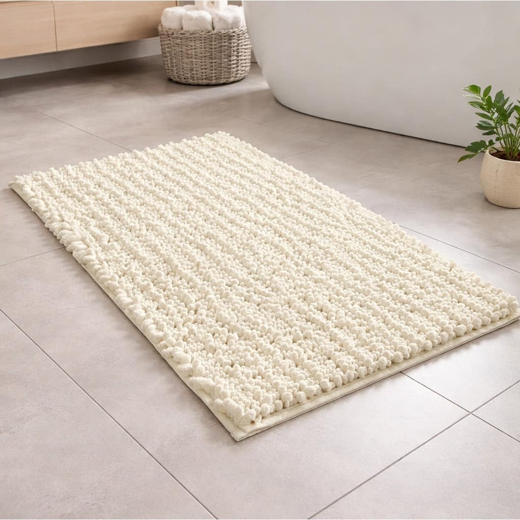 30"x20" - Cream Soft Cozy Plush Chenille Bath Mat Bathroom Rug
