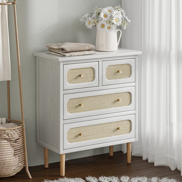 wicker dresser white Marsden Mid-Century Modern Ivory 6-Drawers 54 in. Rattan Cane without Mirror  Customizable Bedroom Collection Mix and match dressers White Wicker Dresser - AptDeco