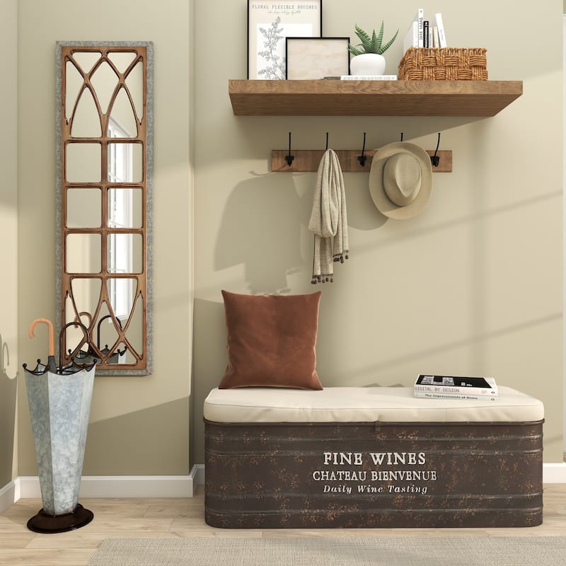 Gray Metal Galvanized Umbrella Stand with Copper Base and Handle