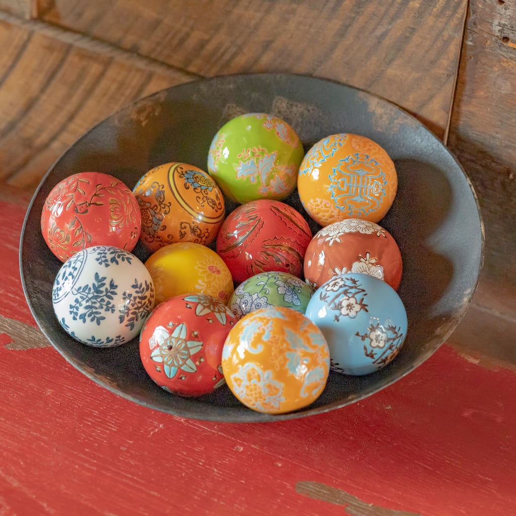 Set of 12 Assorted 3" Ceramic Sailors Balls "Yokohama" - Bright Tones - 3X3X3