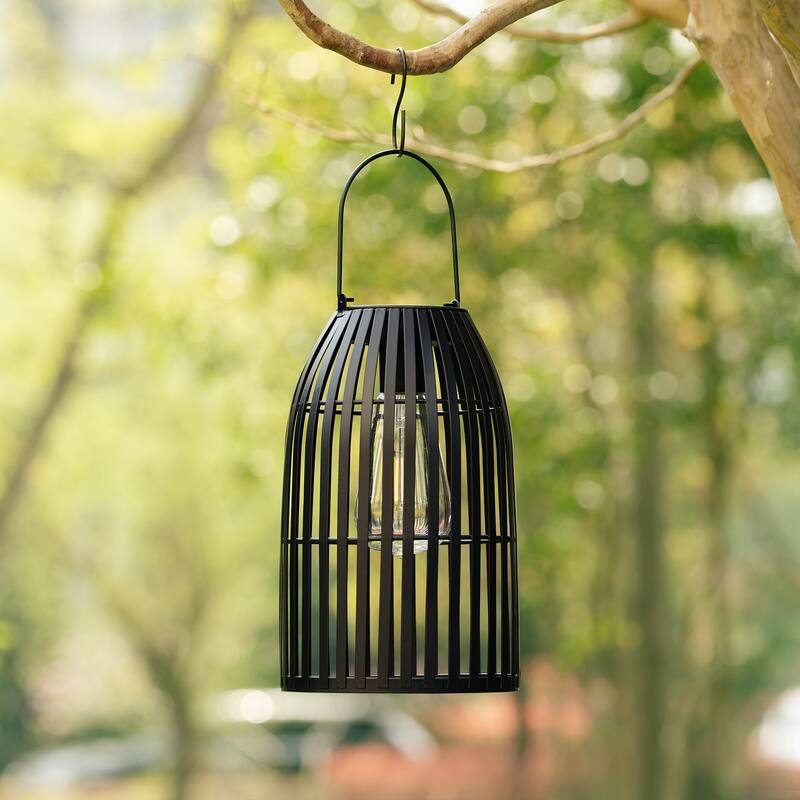 Glitzhome Set of 2 Metal Solar Powered Outdoor Hanging Lantern
