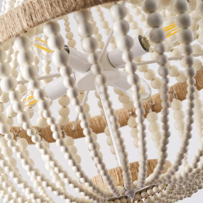 Retro Vintage 4-Light Wood Beaded Pendant Bohemian Home Decor For Kitchen Island