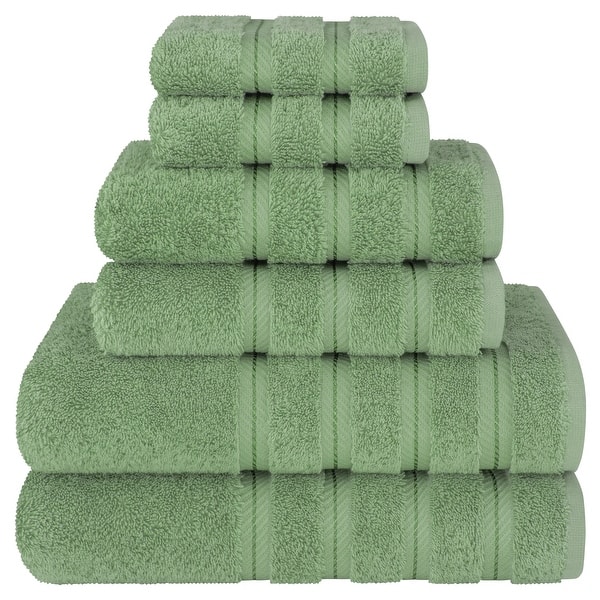 American Soft Linen Luxury 6 Piece Towel Set, 2 Bath Towels 2 Hand Towels 2 Washcloths, 100% Cotton Turkish Towels for Bathroom - Sage Green