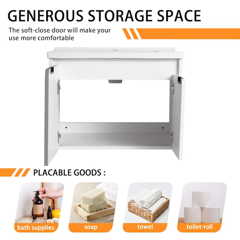 Bathroom Vanity With Sink In 24/28 Inch, Floating Bathroom Vanity With Soft Close Door