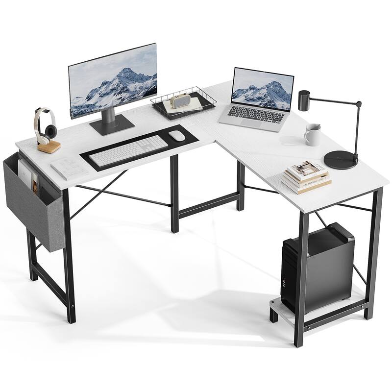 49-inch L-Shaped Computer Office Desk with Storage - White